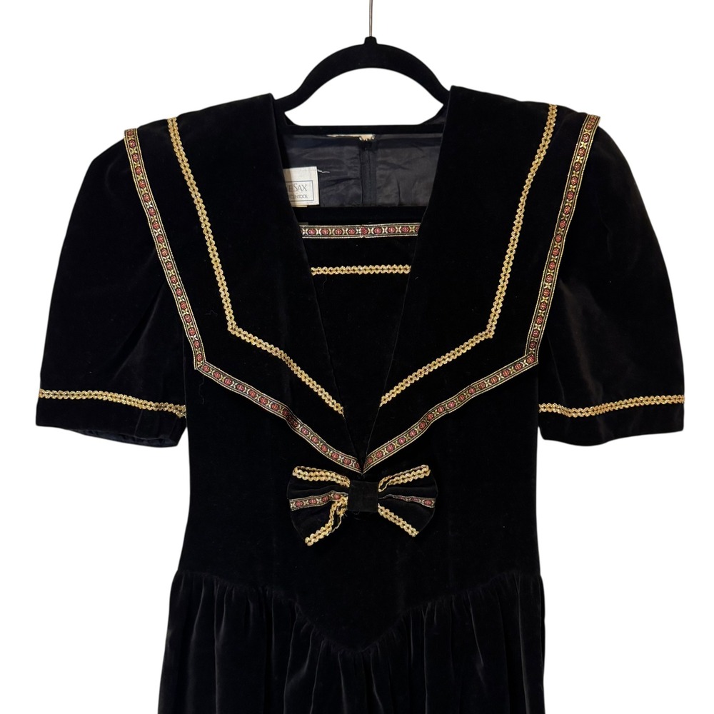 Gunne Sax Jessica McClintock Black‎ Velvet Dress Sailor Holiday Cottagecore S 5 - Picture 3 of 15